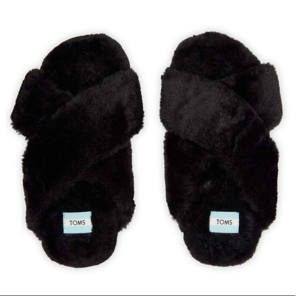 Toms Women's Susie Eva Faux Fur Slip On Slippers Slides Black Size 7 - Picture 5 of 6